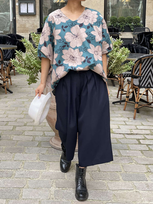 Blouse verte grandes fleurs